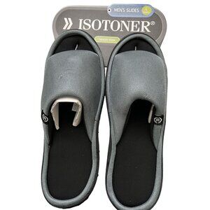 Isotoner Mens Slides Memory Foam Slippers Size L 9.5-10.5 Moisture-Wicking Breat